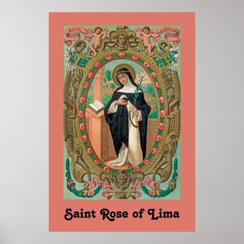 Framed Portrait of St Rose of Lima K 48 Poster