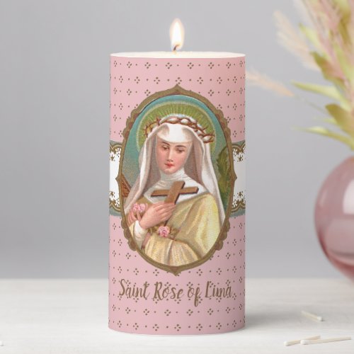 Framed Portrait of St Rose of Lima M 024b Pillar Candle