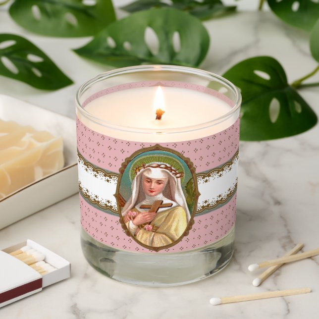 Framed Portrait of St. Rose of Lima (M 024b) Scented Candle (Lit)