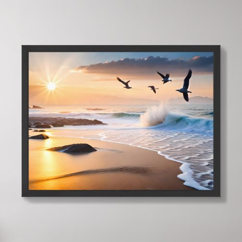 Framed Poster Art Beach Sunset