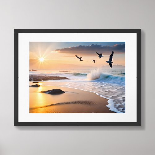 Framed Poster Art Beach Sunset