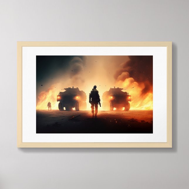 Framed Poster Art Military Action Scene (Framed Front)