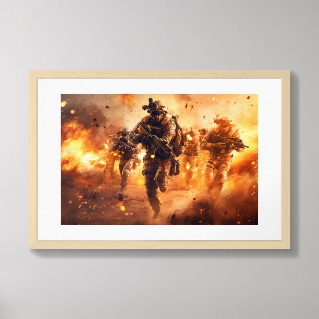 Framed Poster Art Military Action Scene (Framed Front)