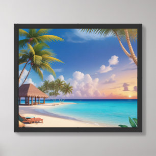 Framed Poster Art Ocean Beach Scene