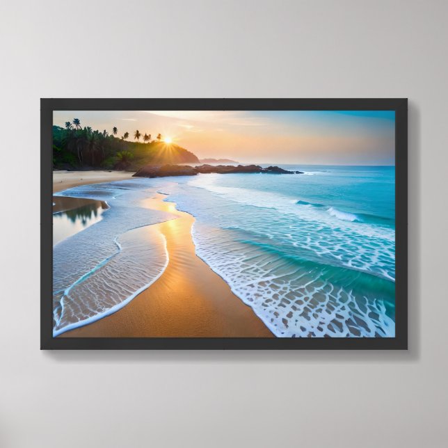 Framed Poster Art Ocean Beach Scene (Framed Front)