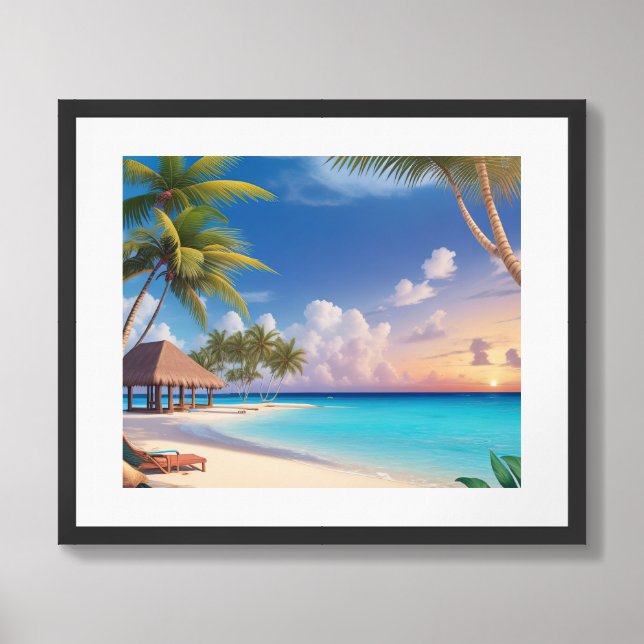 Framed Poster Art Ocean Beach Scene (Framed Front)