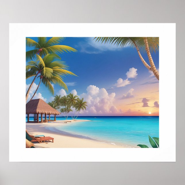 Framed Poster Art Ocean Beach Scene (Front)
