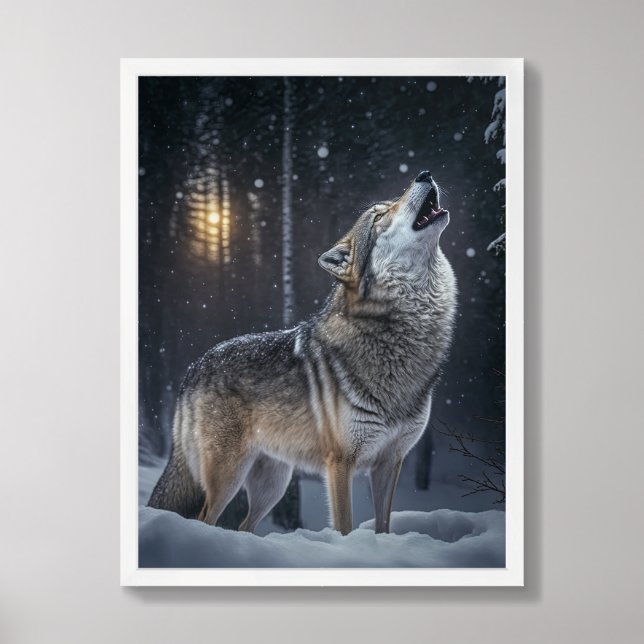 Framed Poster Yellowstone Wolf (Framed Front)