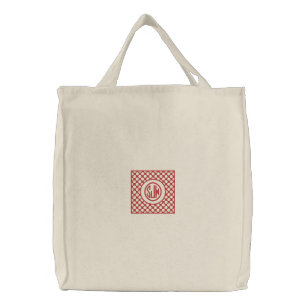 Framed Red Monogram Embroidered Tote Bag