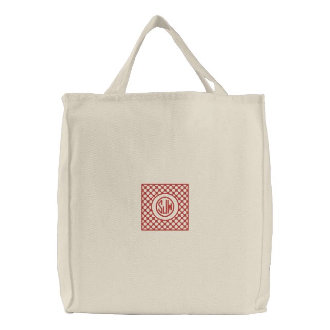 Framed Red Monogram Embroidered Tote Bag (Front)