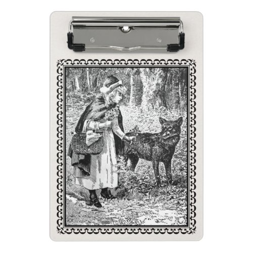 Framed Red Riding Hood Talking to Wolf Under Trees Mini Clipboard