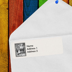 Framed Red Riding Hood Wolf in Forest on White Label