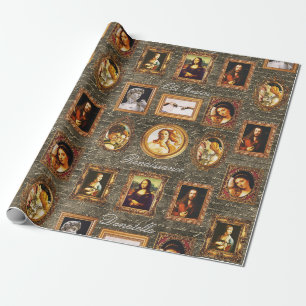 Framed Renaissance Art Gallery Antique Script Wrapping Paper
