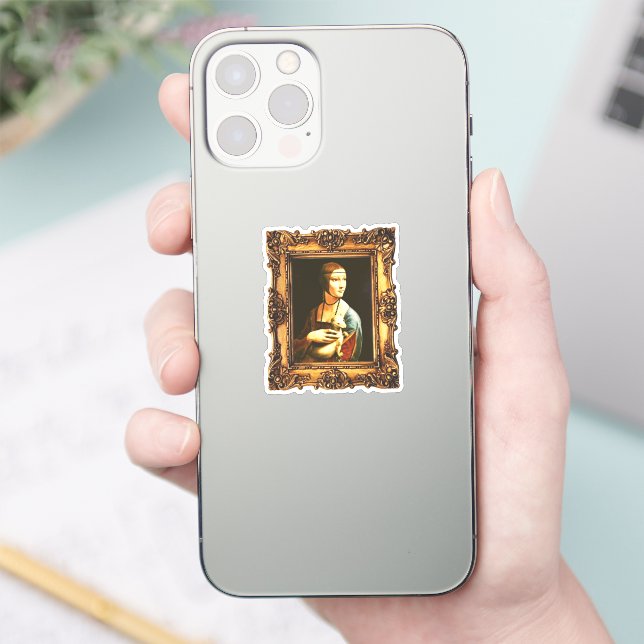 Framed Renaissance Art: Lady with Ermine Da Vinci Sticker (Phone)