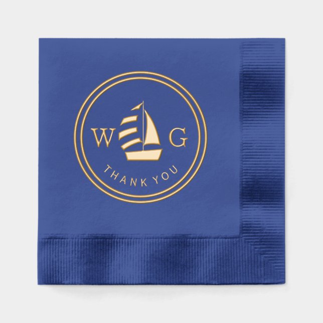 Framed Sailboat Monogram 2 Initial Thank You Foil Napkins (Front)