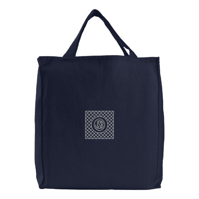 Framed Silver Monogram Embroidered Tote Bag (Front)