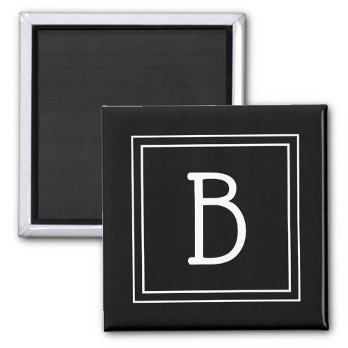 Framed Simplistic Monogrammed Letter Initial Black Magnet