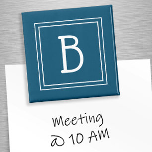 Framed Simplistic Monogrammed Letter Initial Blue Magnet