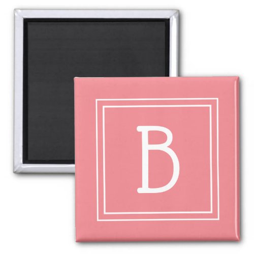 Framed Simplistic Monogrammed Letter Initial Coral Magnet