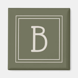 Framed Simplistic Monogrammed Letter Initial Green Magnet