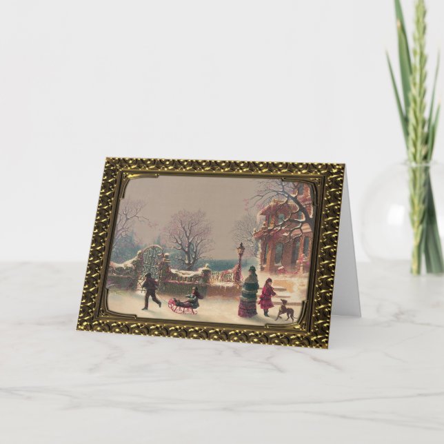 Framed Snowy Christmas Eve - Vintage Card (Front)