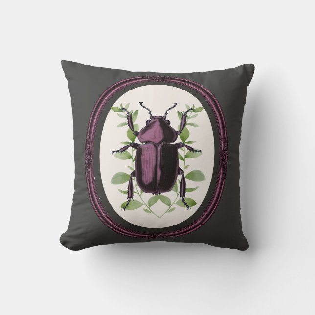 Framed Stag Beetle Throw Pillow (Front)