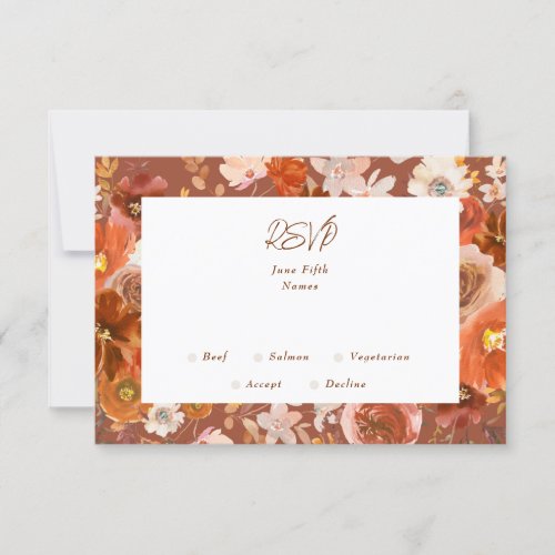 Framed Terracotta White Floral Desert Wedding RSVP Card