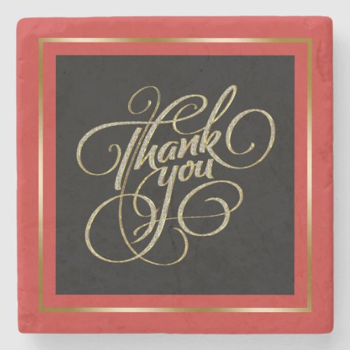 Framed _Thank You_ Modern typography Stone Coaster