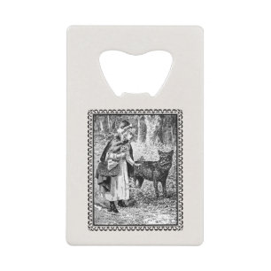 Framed vintage Image red riding Hood Wolf Credit Card Bottle Opener