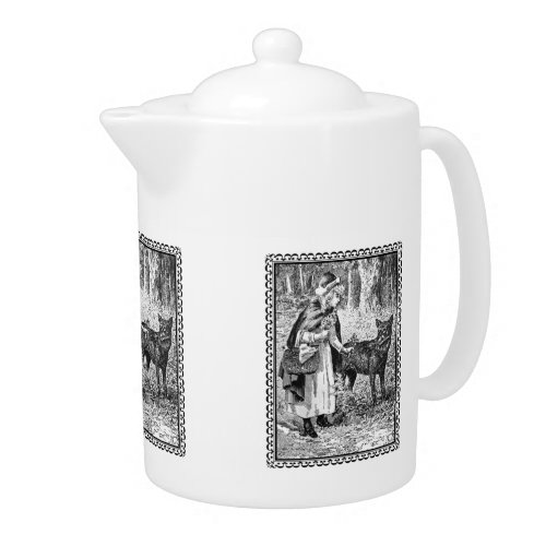 Framed Vintage Riding Hood Wolf Black White Teapot