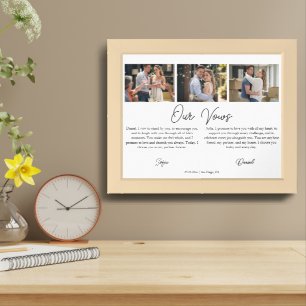 Framed Wedding Vows Elegant Calligraphy 3 Photos Art