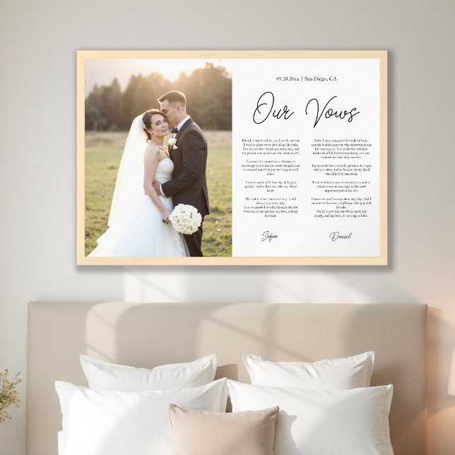 Framed Wedding Vows Elegant Calligraphy Photo  Art (framed wedding vows newlywed anniversary gift elegant script modern calligraphy typography photo)