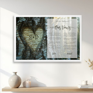 Framed Wedding Vows Forest Carved Heart Glow Gift Framed Art