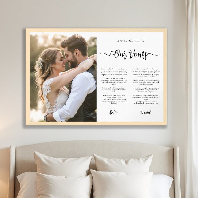 Framed Wedding Vows Modern Calligraphy Photo Gift Art (framed wedding vows newlywed anniversary gift elegant script modern calligraphy photo template)