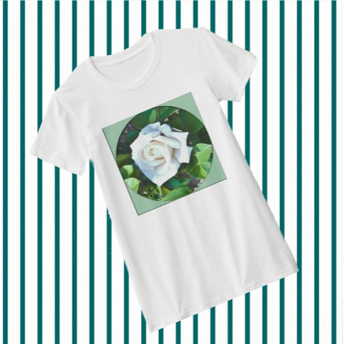 Framed White Rose Ladies T_Shirt