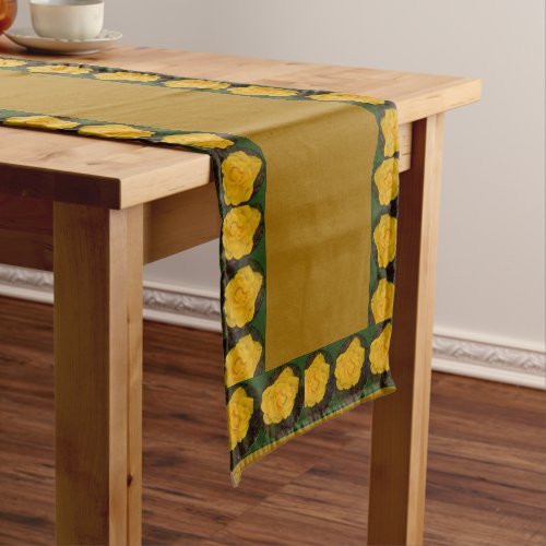 Framed Yellow Rose w Dk Gold Backgroun 16 x 108 Long Table Runner