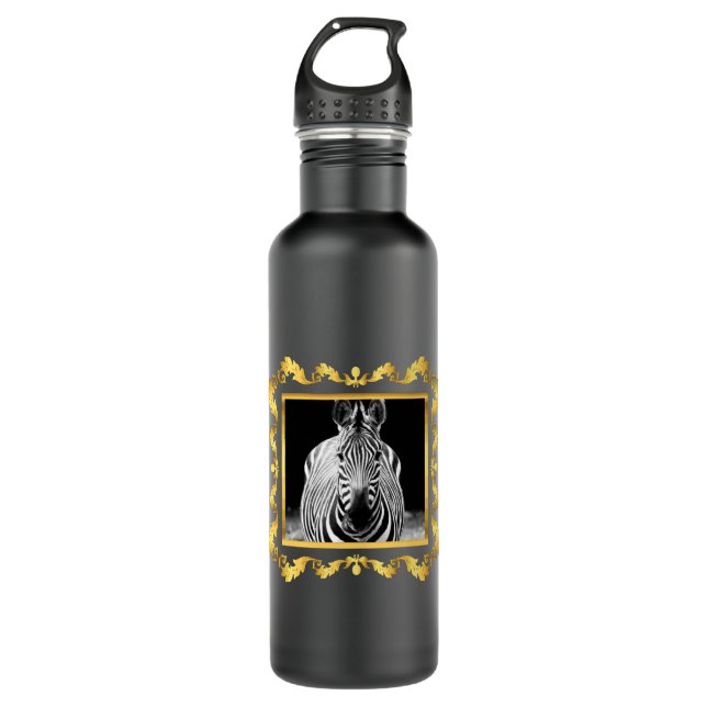Framed Zebra Stainless Steel Water Bottle (Front)