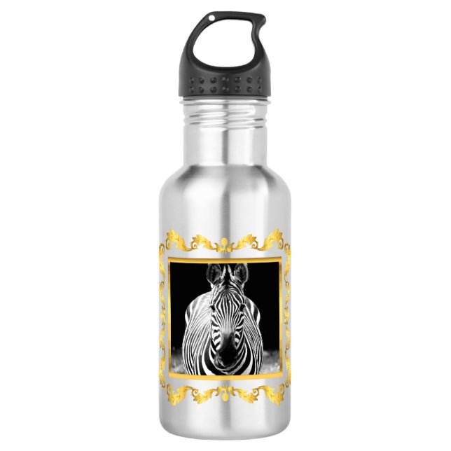 Framed Zebra Stainless Steel Water Bottle (Front)