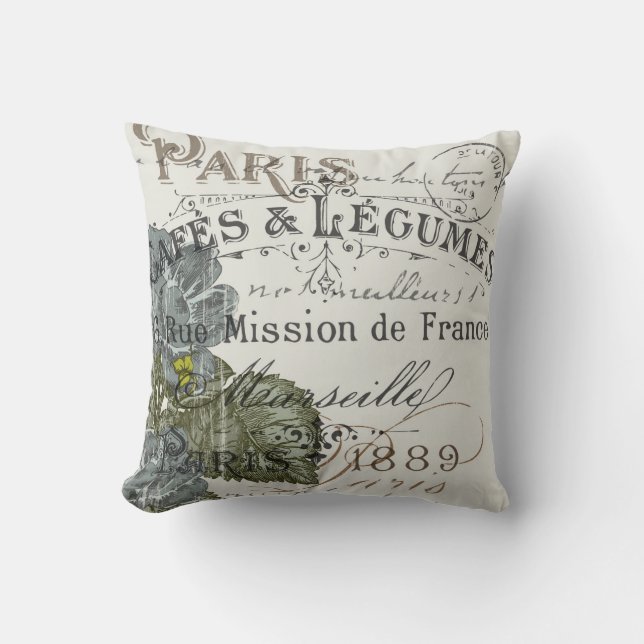Francais Fleur Throw Pillow (Front)