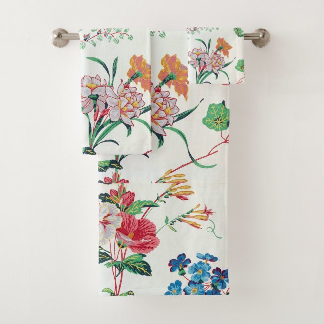 France 1830 Floral Antique Wallpaper Bath Towel Set (Insitu)