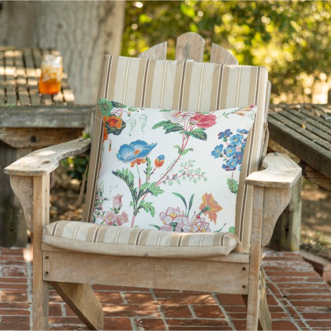 France 1830 Floral Antique Wallpaper Outdoor Pillow (Chair)