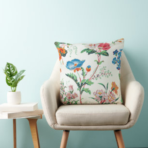 France 1830 Floral Antique Wallpaper Throw Pillow