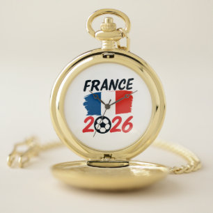France 2026 Soccer Fan Design Flag Colors Pocket Watch