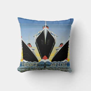 France Afloat - French Line Poster Throw Pillow