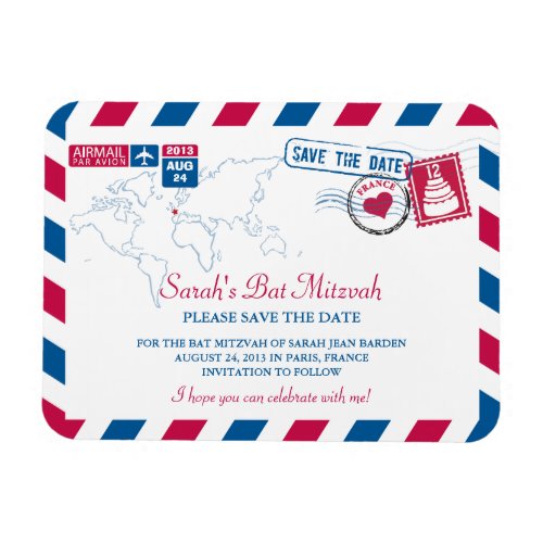 FRANCE Air Mail Bat Mitzvah Save the Date 3x4 Magnet