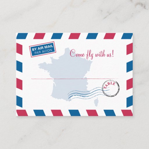 Customizable France Air Mail Escort/Seating Card Wedding Business Cards