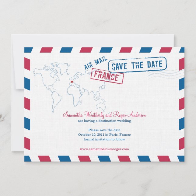 France Air Mail Wedding Save The Date (Front)