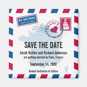 France Air Mail Wedding Save the Date Magnet