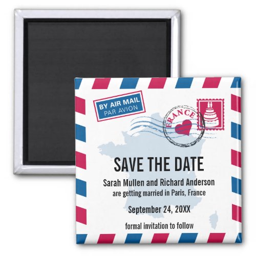 France Air Mail Wedding Save the Date Magnet