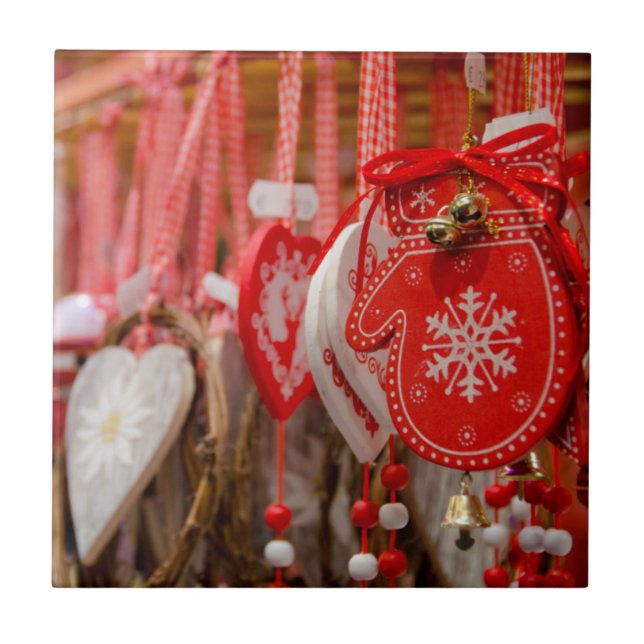 France, Alsace, Colmar. Christmas Market Ceramic Tile (Front)